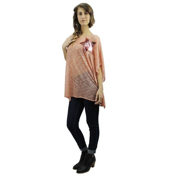 Sheer Oversize Top With Sequin Star - Picture 2 of 8